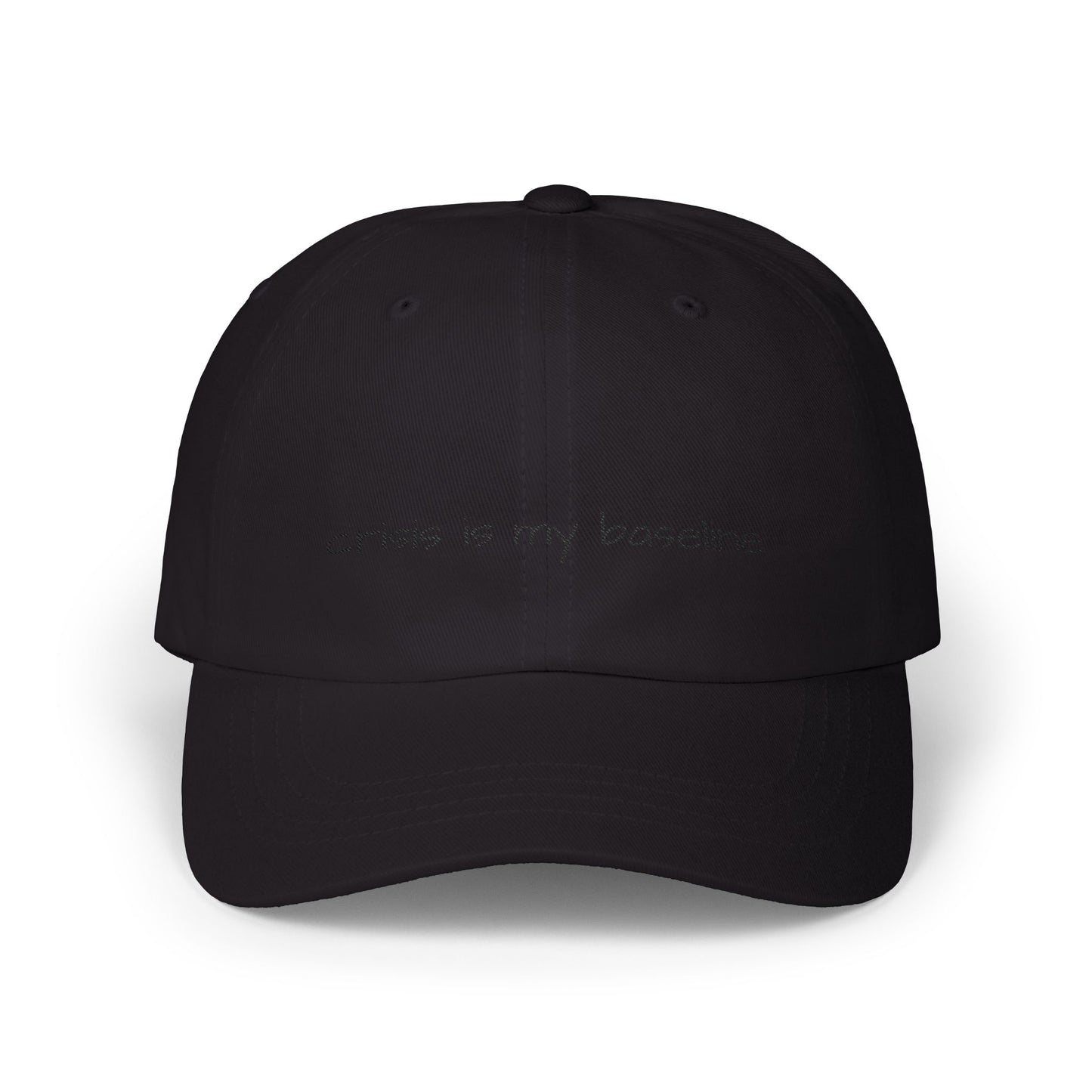 Crisis is My Baseline Embroidered Hat, Classic White Cap, Cosmic Medical Designs