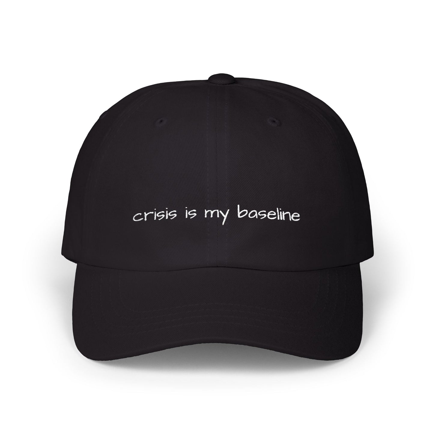 Crisis is My Baseline Embroidered Hat, Black Cap, Cosmic Medical Designs