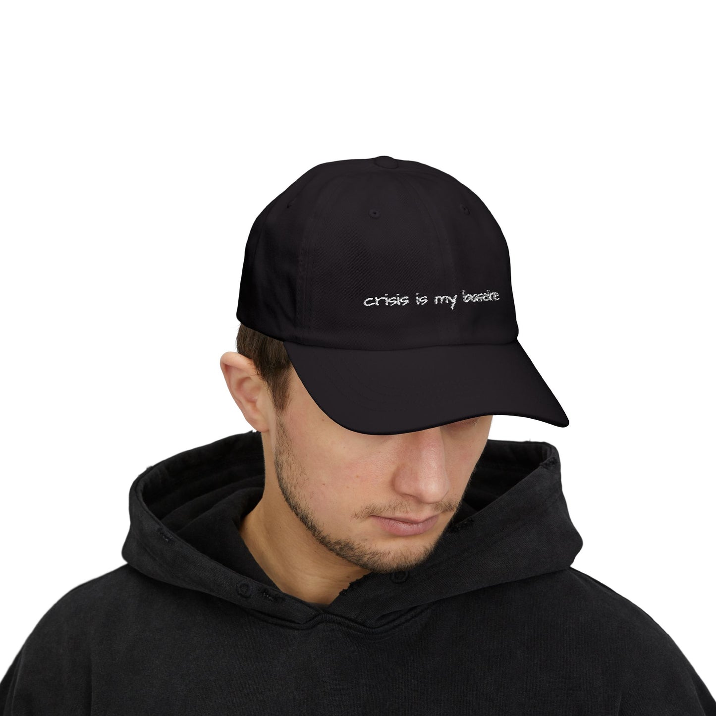 Crisis is My Baseline Embroidered Hat, Black Cap, Cosmic Medical Designs